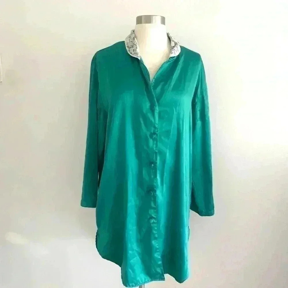 Vintage Victoria Secret Emerald Green Pajama Shirt